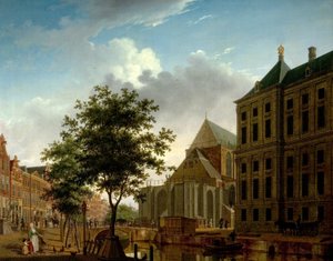 Zadní část Nieuwe Kerk a radnice, Amsterdam, Holandsko