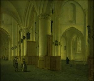 Boční ulička v kostele St Bavo v Haarlemu od Isaak van Nickelen