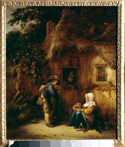 Rozhovor před selským domem. Obraz Isaaca Van Ostadeho (1621-1649)