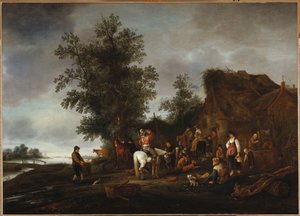 Cestovatelé, kteří se osvěžují v taverně u řeky, 1664