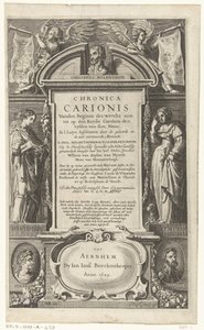 Titulní strana knihy Chronica Carionis od P. Melanchthona Chronica Carionis od počátku světa aen tot den Keyser Carolum (titul na předmětu) od Isaeck van Aelst