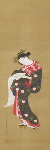 Junge Frau liest eine Schriftrolle od Ishikawa Toyonobu