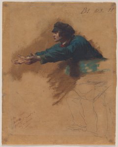 Mladý muž předkloněný s nataženýma rukama (Studie k vojákům rozdávajícím chléb chudým), asi 1851 (olej, hnědá olejová barva nebo tuš a černá pastelka) od Isidore Pils