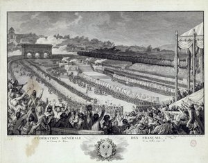 Francouzská revoluce: pohled na slavnost Všeobecné federace francouzských departmentů na Champs de Mars v Paříži dne 14.7.1791. Ilustrace Isidore Helman (1743-1809) Paříž 18. století, Musee Carnavalet od Isidore Stanislas Helman