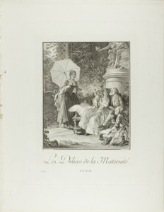 Rozkoše mateřství, z knihy Monument du Costume Physique et Moral de la fin du Dix-huitième siècle od Isidore Stanislas Helman