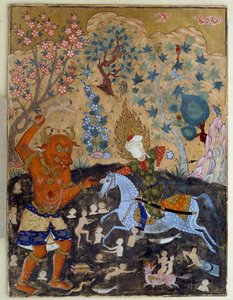 Art Islam: Page of a falnama: Iman Reza bojuje s Div od Islamic School