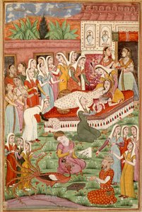 Islámské umění: „Zrození Cesariana z Roustamu“““ perská miniatura z rukopisu epické básně „“ Shahnameh““ (Shah Nama, Shahnama) (Kniha králů) od Ferdowsiho (Firdawsi, nebo Ferdawsi, nebo Firdousi, cca 940-kolem 1020) (ms. 607) Chantilly, Musee C od Islamic School