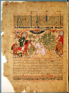 Paní Arabe 2964 fol. 19 Doktor Anoromachus léčící svého bratra uštknutého hadem, z Treatise of Theriac po Galienovi, 1217 od Islamic School