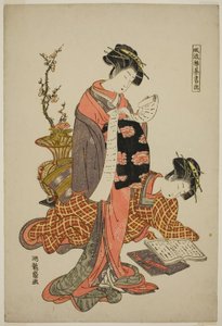 Kaligrafie, ze série "Módní verze čtyř úspěchů (Furyu kinkishoga)" od Isoda Koryusai