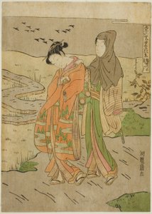 Husy sestupující po řece Sumida (Sumidagawa no rakugan), ze série „Osm pohledů na prosperitu ve východní vesnici (Azuma no sato eiga hakkei)“ od Isoda Koryusai