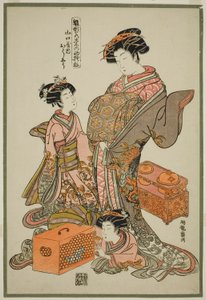 Oshu z Yamaguchiya, ze série „Modely pro módu: Nové vzory svěží jako mladé listy (Hinagata wakana no hatsu moyo)“ od Isoda Koryusai