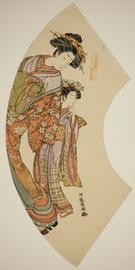 Kurtizána Hanaogi z Ogiya a její doprovod ze série „Fans of the East (Azuma ogi)“ od Isoda Koryusai