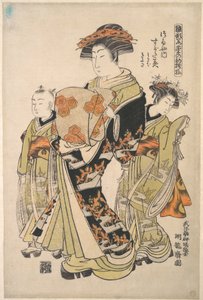 Kurtizána Sugatami z nevěstince Tsuruya, ze série „Vzorová kniha prvních návrhů roku, svěžích jako jarní byliny“ („Hinagata wakana no hatsu moyō“) od Isoda Koryusai