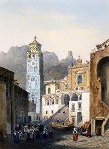 Katedrála v Amalfi se starou fasádou (barva litho)