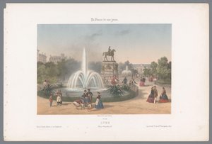 Zicht op de Place Napoléon te Lyon Lyons. Umístěte Napoleona (název na objekt) Hedendaags Frankrijk (název série) Francie v současnosti (název série na objektu)