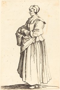 Peasant Woman with Basket, in Profile, Facing Left   1251462   cs       czech Successfully Translated  Original: The Park at Enghien, c.1685, illustration from a A Collection of 86 plans and views of The Hague Translat: The Park at Enghien, c.1685, illustr