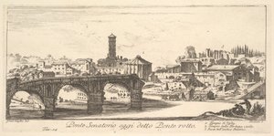 Senátorský most, dnes nazývaný Ponte Rotto (Zlomený most), c.1748 (rytina) od Israël Silvestre