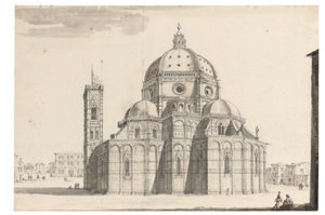 Duomo a Campanile, Florencie (černá křída, pero a šedý inkoust, hnědá a šedá barva na papíře s vodoznakem) od Israel the Younger Silvestre
