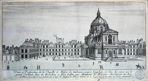 Pohled na kapli a Maison de Sorbonne (rytina) od Israel the Younger Silvestre