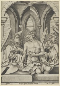 Kristus jako muž bolesti mezi dvěma anděly, ca. 1500, ca. 1500. od Israhel van Meckenem