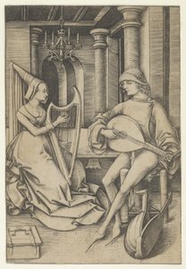 Loutnista a harfenistka, ze Scenes of Daily Life,.n.d. od Israhel van Meckenem