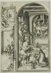 Kristus umývá nohy apoštolům od Israhel van Meckenem the younger