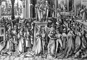 Tanec na Herodově dvoře, kolem roku 1500 (rytina) od Israhel van the younger Meckenem