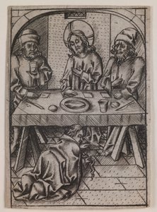 Marie Magdaléna umývá Kristovy nohy, kolem roku 1500 (rytina) od Israhel van the younger Meckenem