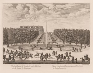 Pohled na Château de Versailles, ze strany uličky a Dračí fontány od Israël Silvestre