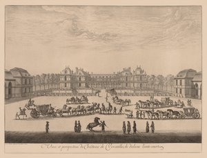 Pohled a perspektiva paláce ve Versailles zevnitř protinádvoří od Israël Silvestre