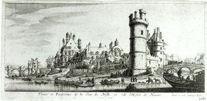 Perspektivní pohled na Tour de Nesle a Hotel de Nevers od Israël Silvestre the Younger