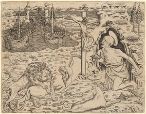 Svatý Jeroným v pokání se dvěma loděmi v přístavu od Italian 15th Century