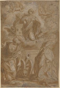 Svatá Barbora ve slávě se svatými Mikulášem a Jeronýmem od Italian 16th Century