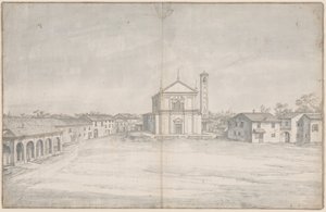 Centrum města s kostelem od Italian 18th Century