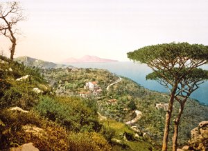 Pohled na Vesuv přes Neapolský záliv, 1890-1900 od Italian Photographer