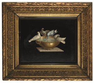 Římská mikromozaiková deska zobrazující holubice Plinius, konec 19. století (mozaika) od Italian School