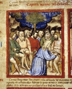 Abraham obřezává Židy, ilustrace z "Kodexu Padovy" 1390-1400 od Italian School