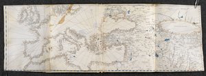 Přidat. 21592, f.1r Mapa Evropy a Asie. Portolano, v jednadvaceti mapách zemí na obou polokoulích (vellum) od Italian School