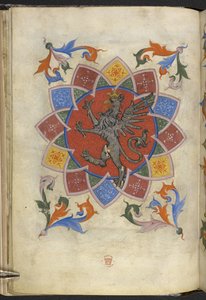 Přidat. 21965, f.5v Heraldická figura: Griffin, Statut Cechu krejčích, z 
