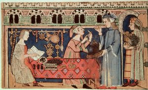 Přidejte 27695 f.7v The Pawnbroker, z Treatise on the Vices (vellum) od Italian School