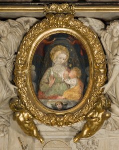 Oltář sv. Eusebia, Freska Panny Marie míru 15. století, vsazeno do rámu s anděly v roce 1622 od Italian School