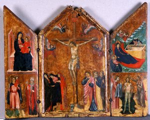 Oltářní triptych s Ukřižováním a dalšími výjevy, kolem 1320 (tempera na dřevě)