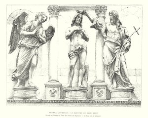 Andrea Contucci, Křest svatého Jana, skupina v bronzu na jedněch z dveří baptisteria, Anděl je od Spinazziho (rytina) od Italian School