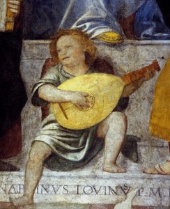 Andělský hudebník hrající na loutnu. Detail fresky ze 17. století z kostela v Miláně. od Italian School