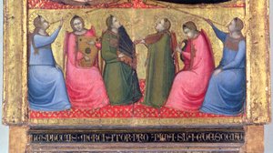Andělé hrající na hudební nástroje, detail z panelu predella oltářního obrazu, Florentine od Italian School