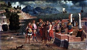 Apollo a Poseidon přicházejí na pomoc Laomedonu, kolem 1500 od Italian School