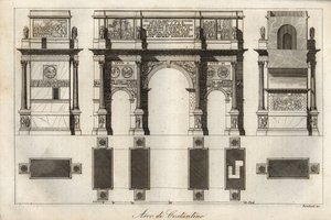 Konstantinův oblouk v Římě (315 n. l.) - rytina z „“ Zvyků a tradic všech národů vesmíru. Tedy Dějiny vlády, zákonů, milicí, náboženství všech národů od nejvzdálenějších dob až po současnost „1856 od Italian School