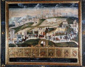 Příjezd Cosima I. Medicejského (1389 - 1464) do Sieny - Národní archiv, Siena. od Italian School