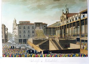 Auto da Fe ve Valladolidu, z Le Costume Ancien et Moderne od Julese Ferraria, ryté Bramati a Raineri, vydáno v Miláně, kolem roku 1820 od Italian School