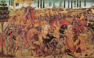 Bitva mezi Dariem (399-330 př.nl) a Alexandrem Velikým (356-323 př.nl) (olej na panelu) od Italian School